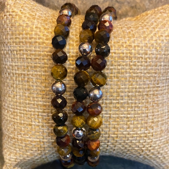Jay King Tigers Eye Multi-colored triple strand Bracelet Sterling Silver Accents - Picture 5 of 6